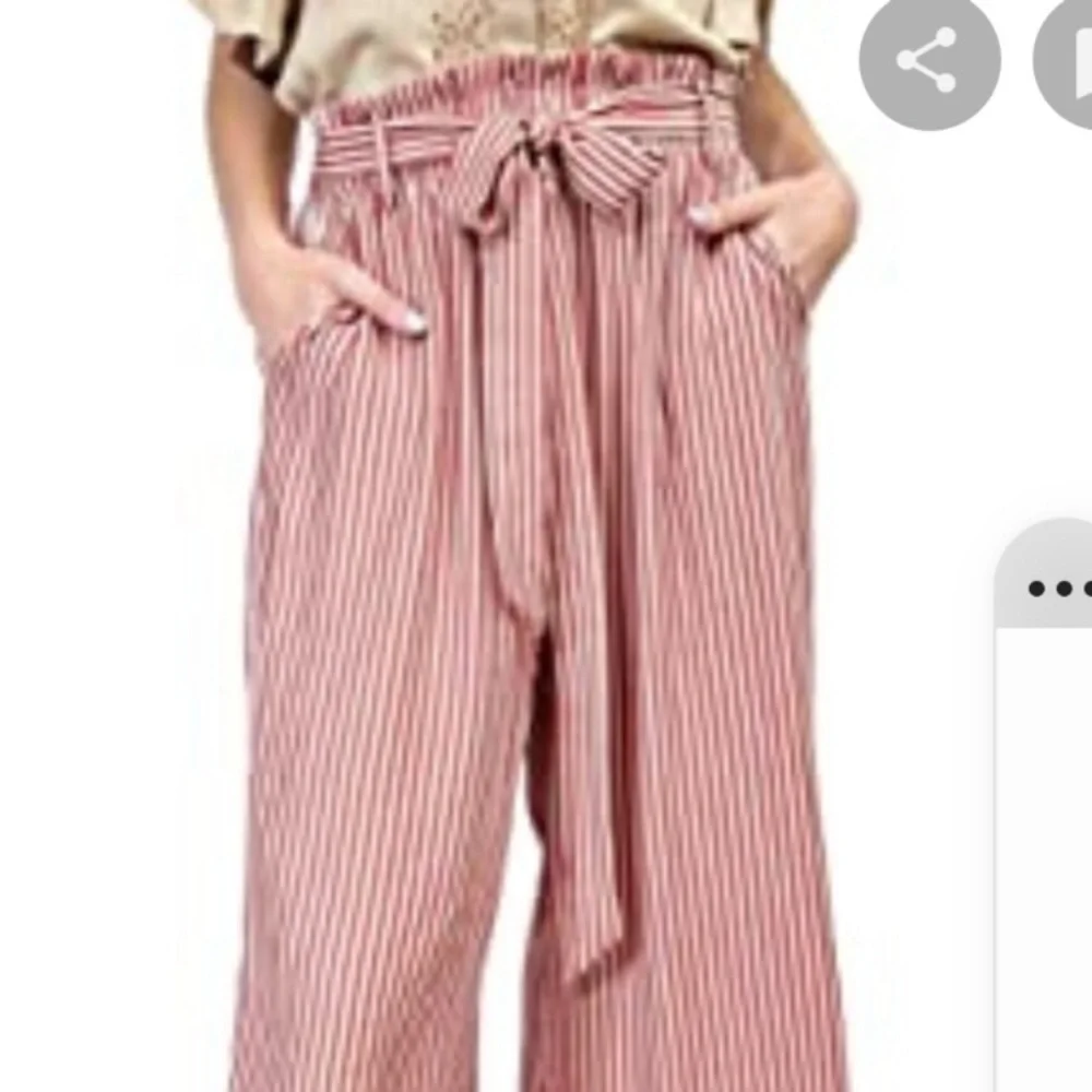 ANTHROPOLOGIE • EASEL Striped Paper Bag Crop Wide Leg Palazzo Pants - Picture 4 of 5